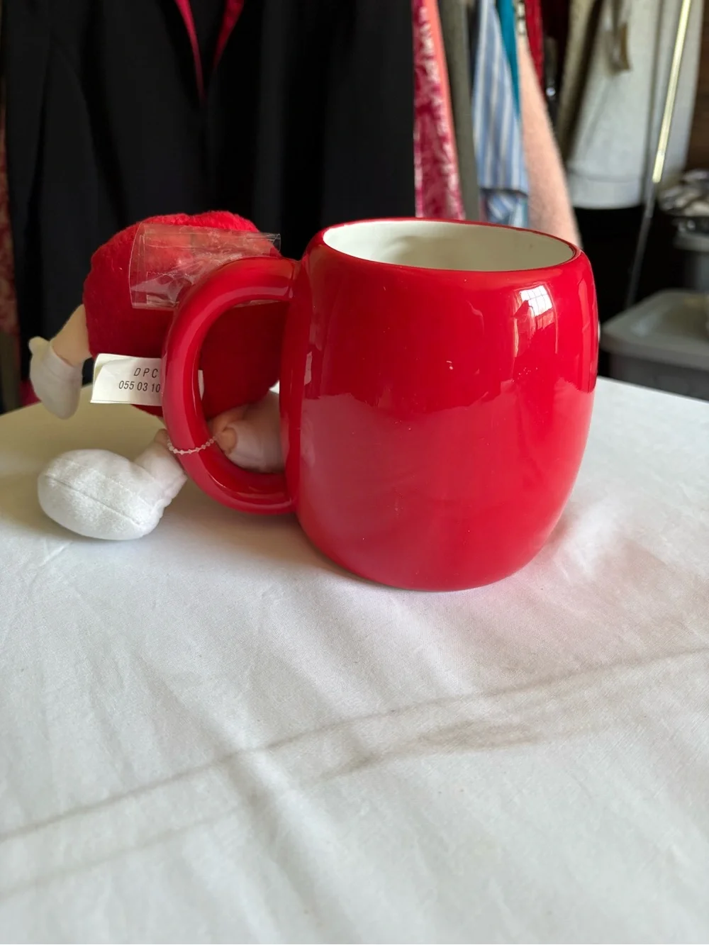 Vintage 2002 3D Red Character M&M Ceramic Mug with Red Plush & Branded Ribbon